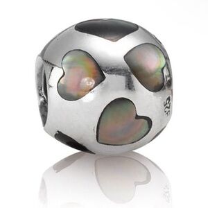 PANDORA - Silver Love Me Black Mother of Pearl Charm #790398 [Retired]